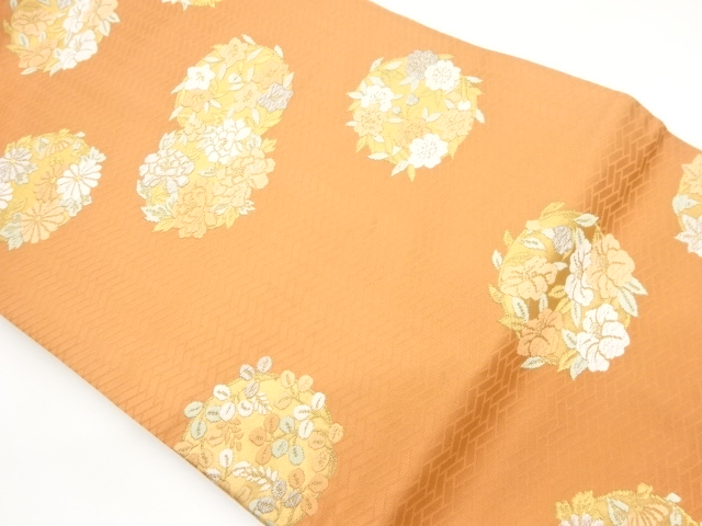 JAPANESE NAGOYA OBI / WOVEN FLOWER ROUNDEL